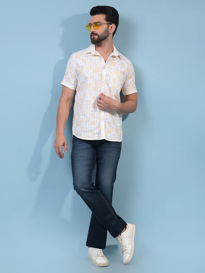 Men's Yellow Floral Print 100% Cotton Shirt-Men Shirts-Crimsoune Club