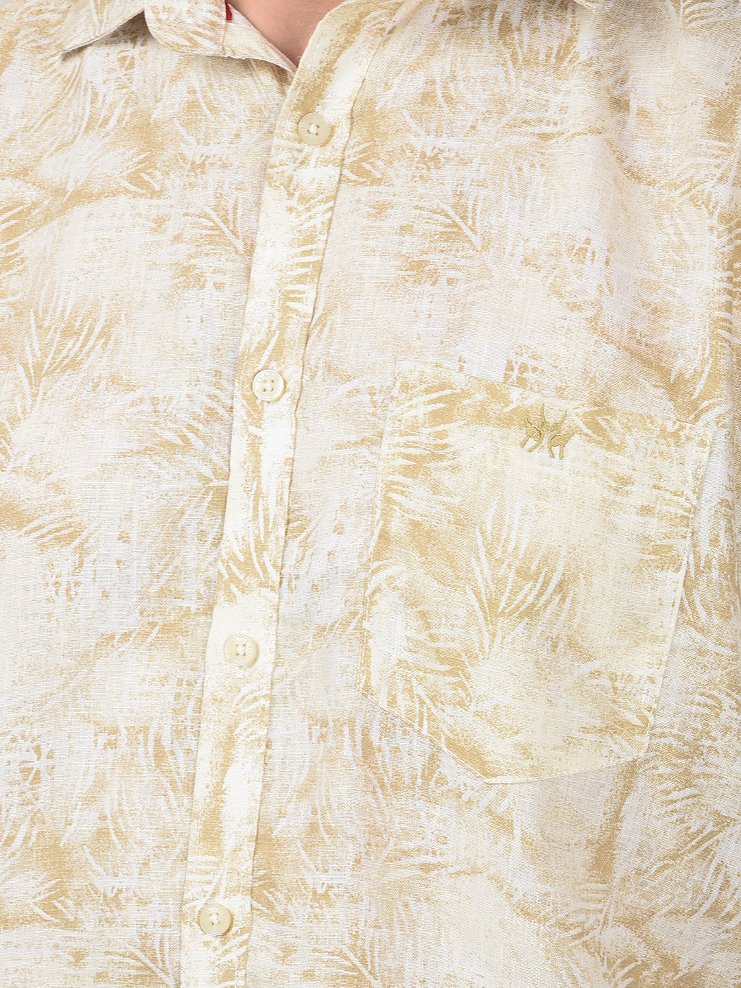 Olive Floral Print Linen Shirt-Men Shirts-Crimsoune Club