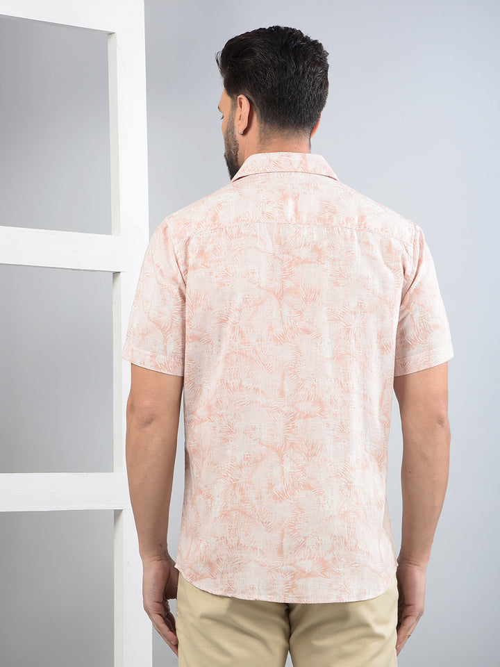 Peach Floral Print Linen Shirt-Men Shirts-Crimsoune Club
