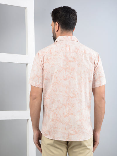 Peach Floral Print Linen Shirt-Men Shirts-Crimsoune Club