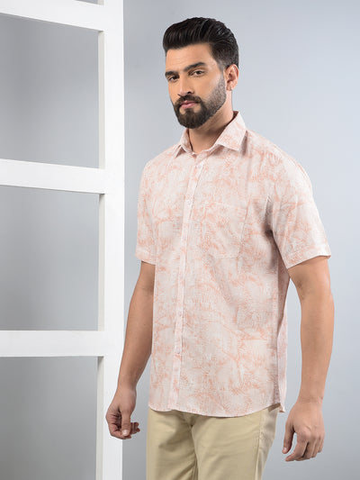 Peach Floral Print Linen Shirt-Men Shirts-Crimsoune Club