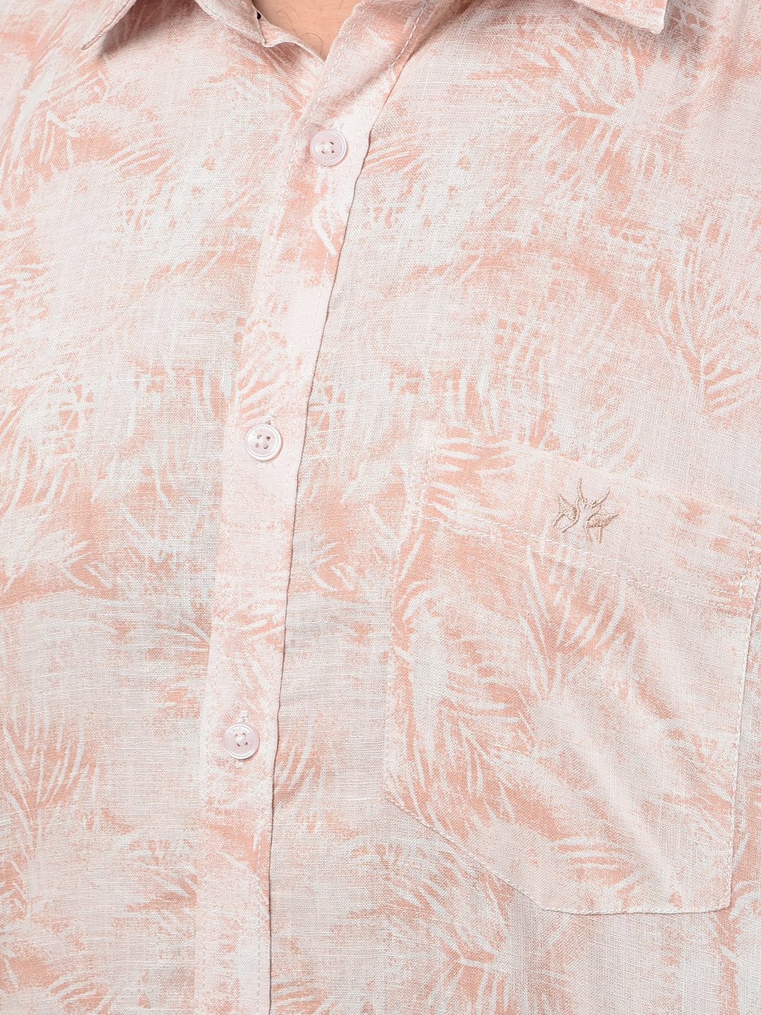 Peach Floral Print Linen Shirt-Men Shirts-Crimsoune Club