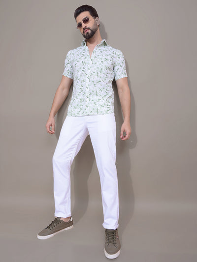 Green Floral Print 100% Cotton Shirt-Men Shirts-Crimsoune Club