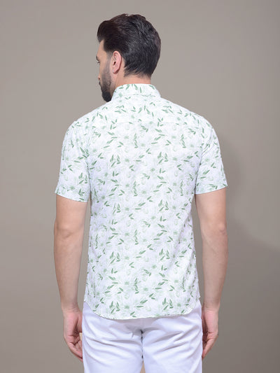 Green Floral Print 100% Cotton Shirt-Men Shirts-Crimsoune Club