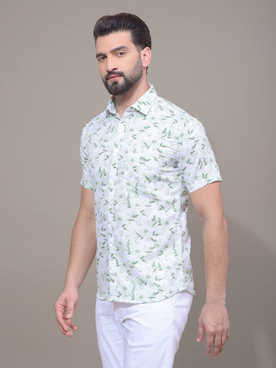 Green Floral Print 100% Cotton Shirt-Men Shirts-Crimsoune Club