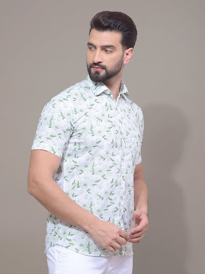 Green Floral Print 100% Cotton Shirt-Men Shirts-Crimsoune Club