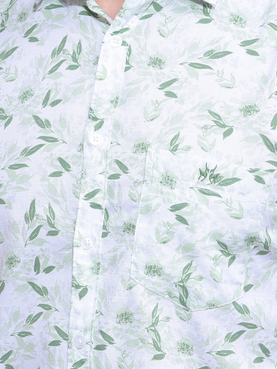Green Floral Print 100% Cotton Shirt-Men Shirts-Crimsoune Club