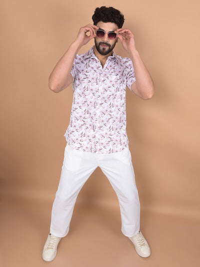 Pink Floral Print 100% Cotton Shirt-Men Shirts-Crimsoune Club