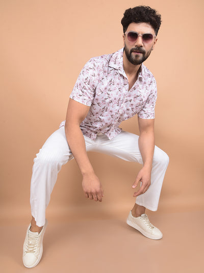 Pink Floral Print 100% Cotton Shirt-Men Shirts-Crimsoune Club