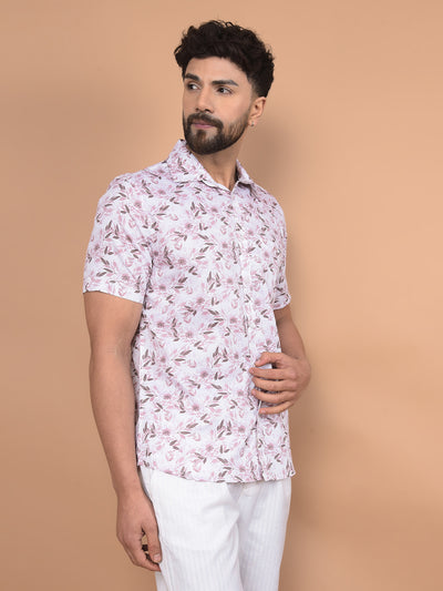 Pink Floral Print 100% Cotton Shirt-Men Shirts-Crimsoune Club