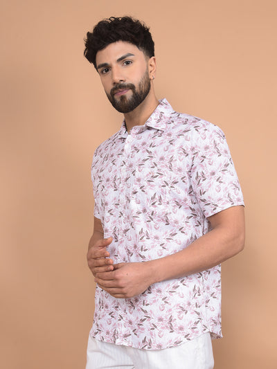 Pink Floral Print 100% Cotton Shirt-Men Shirts-Crimsoune Club