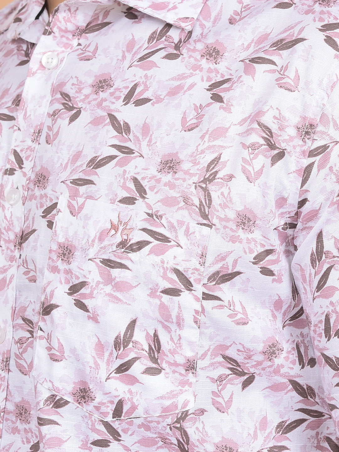Pink Floral Print 100% Cotton Shirt-Men Shirts-Crimsoune Club