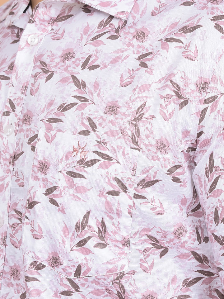 Pink Floral Print 100% Cotton Shirt-Men Shirts-Crimsoune Club