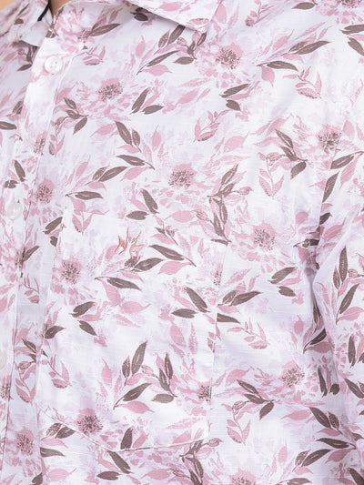 Pink Floral Print 100% Cotton Shirt-Men Shirts-Crimsoune Club
