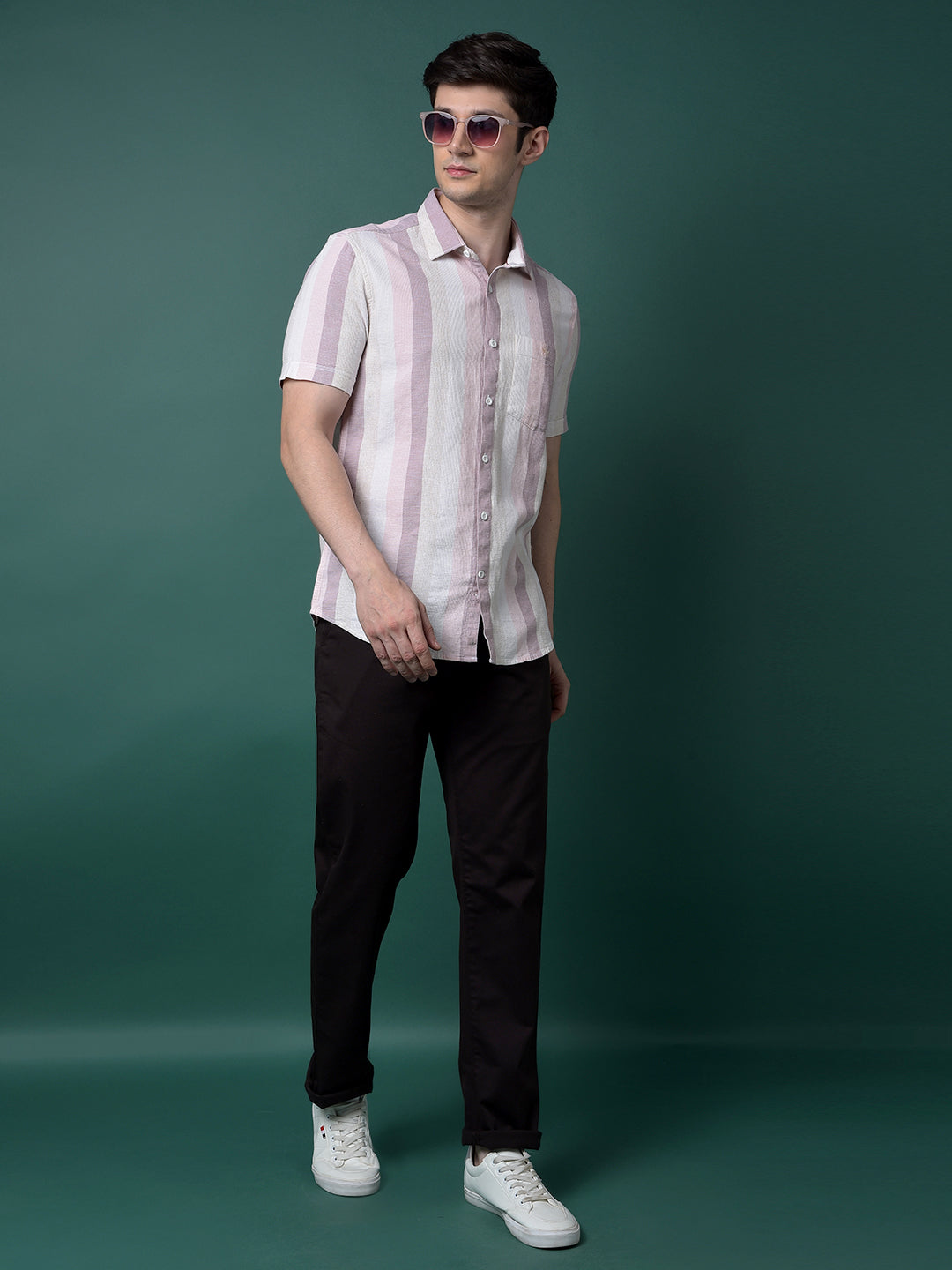 Pink Vertical Stripes Linen Shirt-Men Shirts-Crimsoune Club