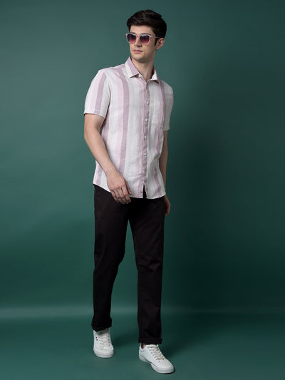 Pink Vertical Stripes Linen Shirt-Men Shirts-Crimsoune Club