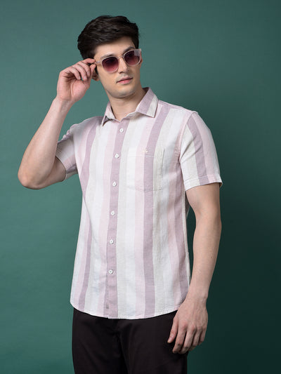 Pink Vertical Stripes Linen Shirt-Men Shirts-Crimsoune Club