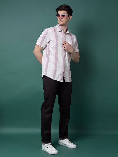 Pink Vertical Stripes Linen Shirt-Men Shirts-Crimsoune Club
