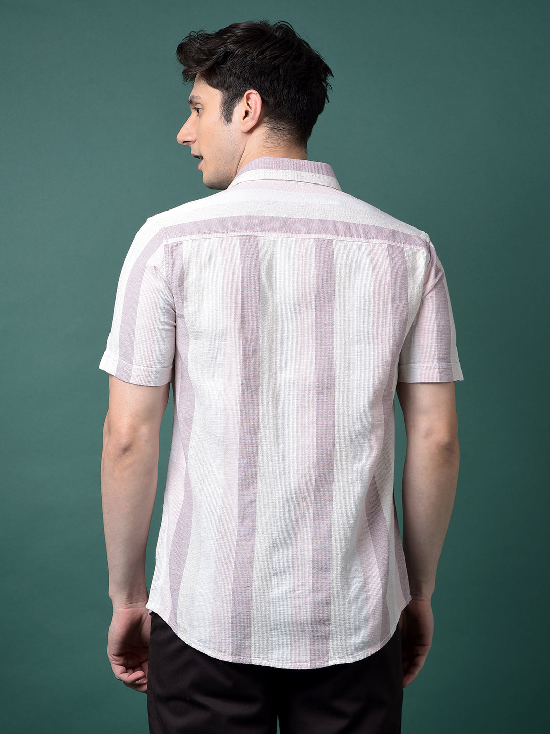 Pink Vertical Stripes Linen Shirt-Men Shirts-Crimsoune Club