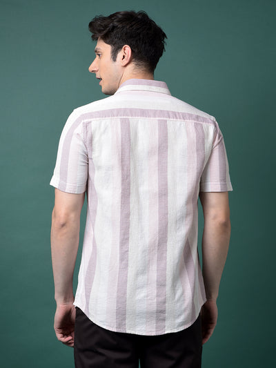 Pink Vertical Stripes Linen Shirt-Men Shirts-Crimsoune Club