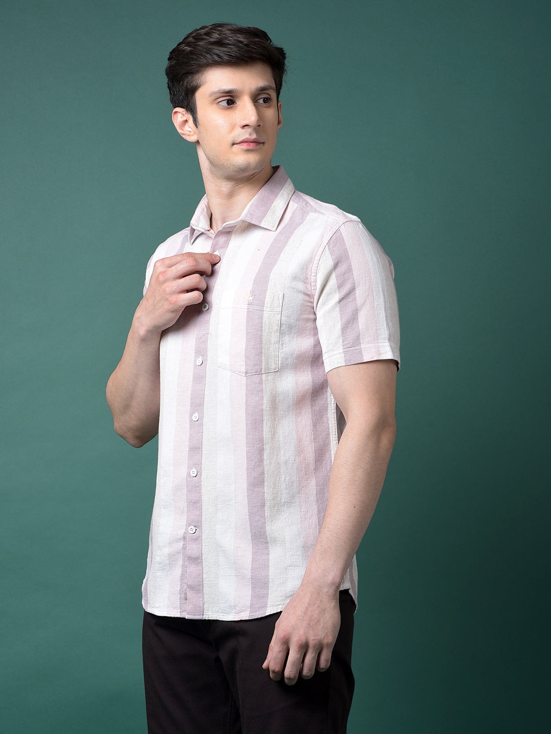 Pink Vertical Stripes Linen Shirt-Men Shirts-Crimsoune Club