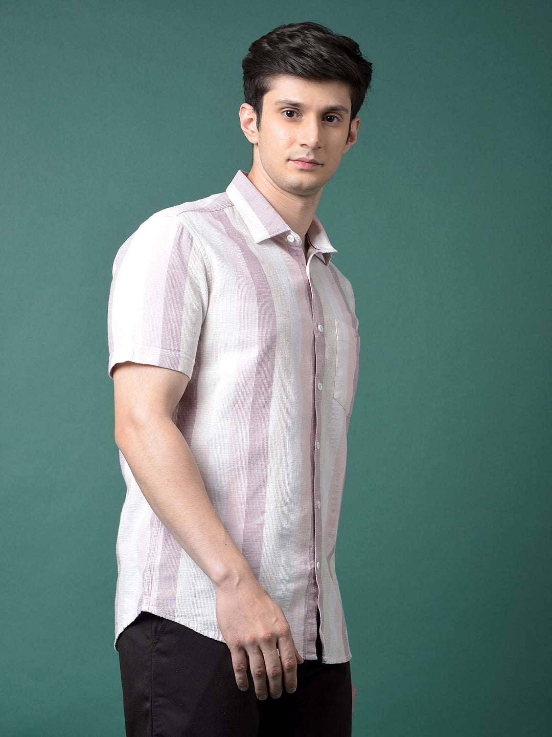 Pink Vertical Stripes Linen Shirt-Men Shirts-Crimsoune Club