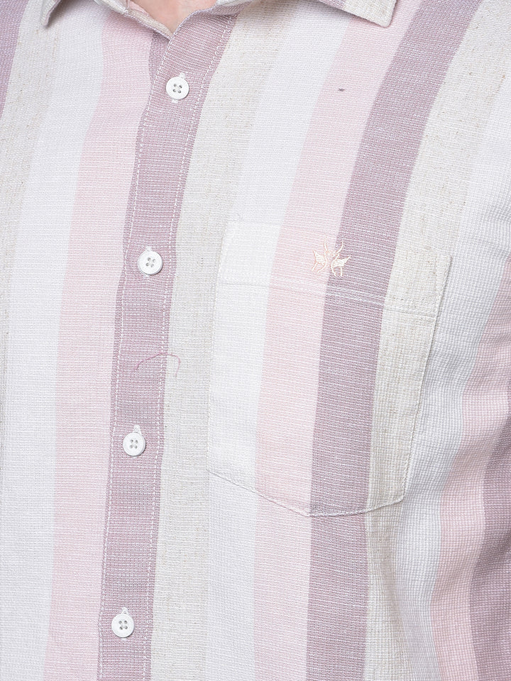 Pink Vertical Stripes Linen Shirt-Men Shirts-Crimsoune Club