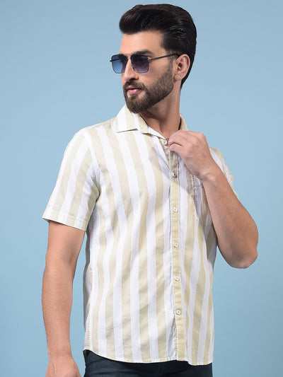 Men's Olive Vertical Stripes 100% Cotton Shirt-Men Shirts-Crimsoune Club