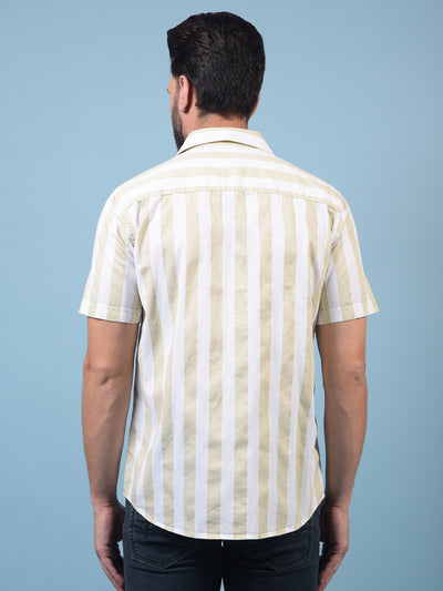 Men's Olive Vertical Stripes 100% Cotton Shirt-Men Shirts-Crimsoune Club