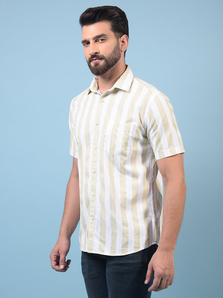 Men's Olive Vertical Stripes 100% Cotton Shirt-Men Shirts-Crimsoune Club