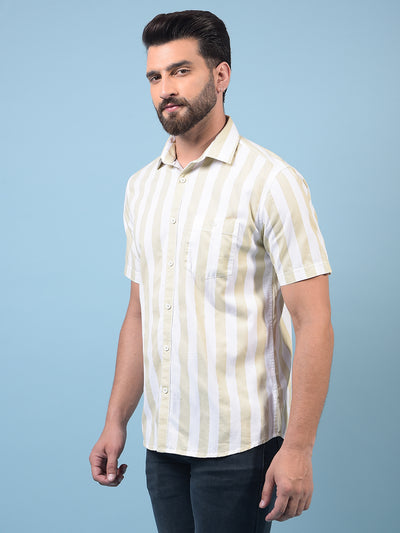 Men's Olive Vertical Stripes 100% Cotton Shirt-Men Shirts-Crimsoune Club