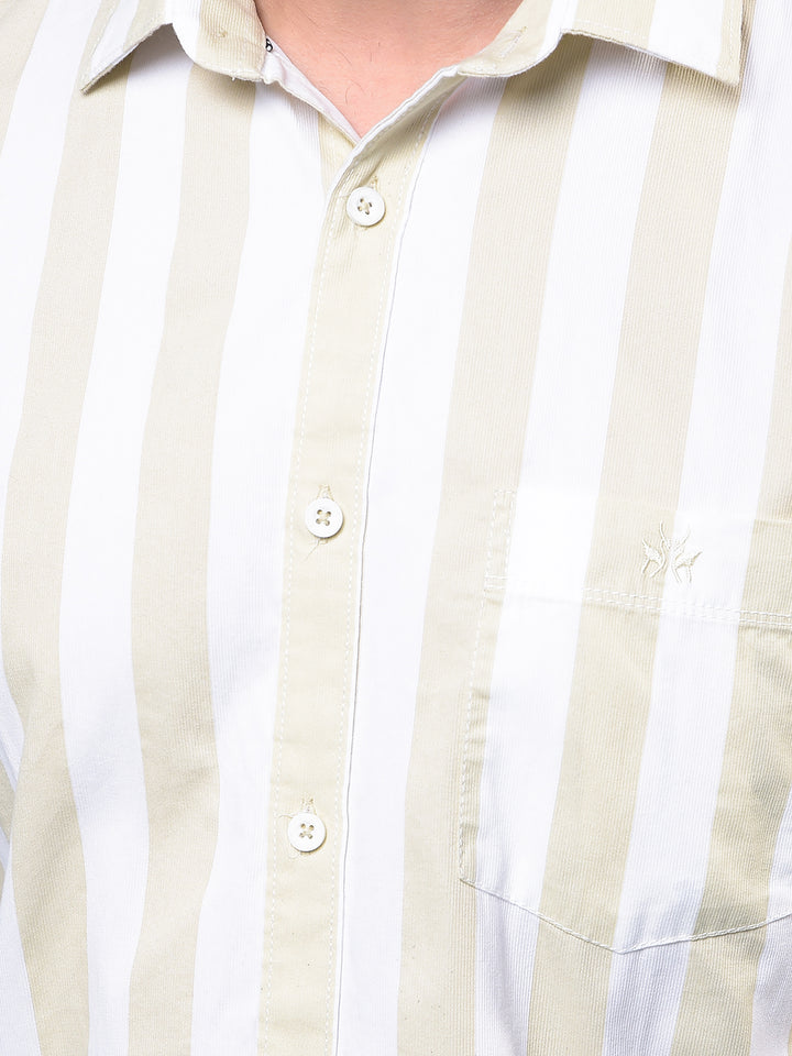Men's Olive Vertical Stripes 100% Cotton Shirt-Men Shirts-Crimsoune Club