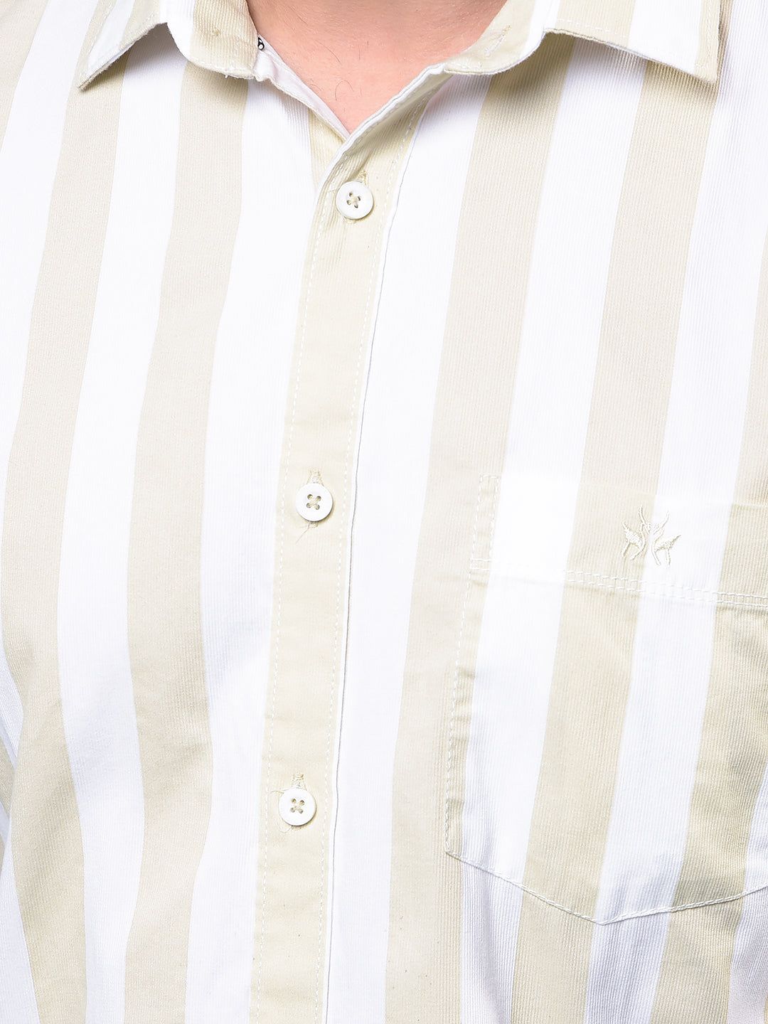 Men's Olive Vertical Stripes 100% Cotton Shirt-Men Shirts-Crimsoune Club