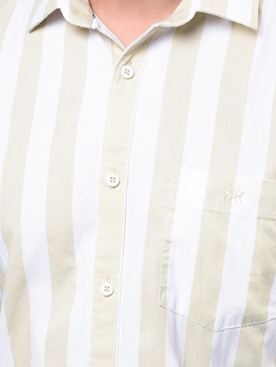 Men's Olive Vertical Stripes 100% Cotton Shirt-Men Shirts-Crimsoune Club