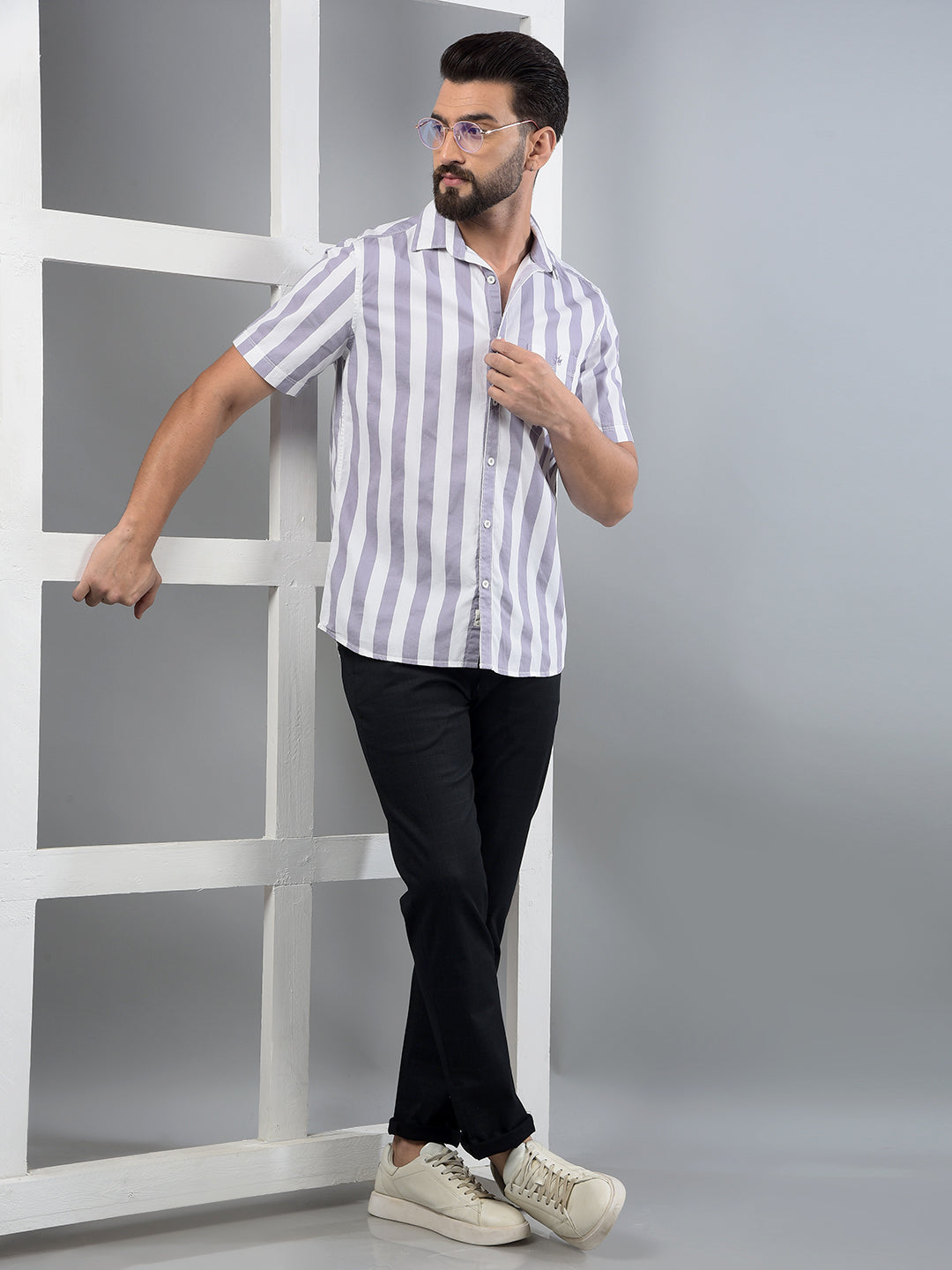 Purple Vertical Stripes 100% Cotton Shirt-Men Shirts-Crimsoune Club
