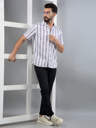Purple Vertical Stripes 100% Cotton Shirt-Men Shirts-Crimsoune Club
