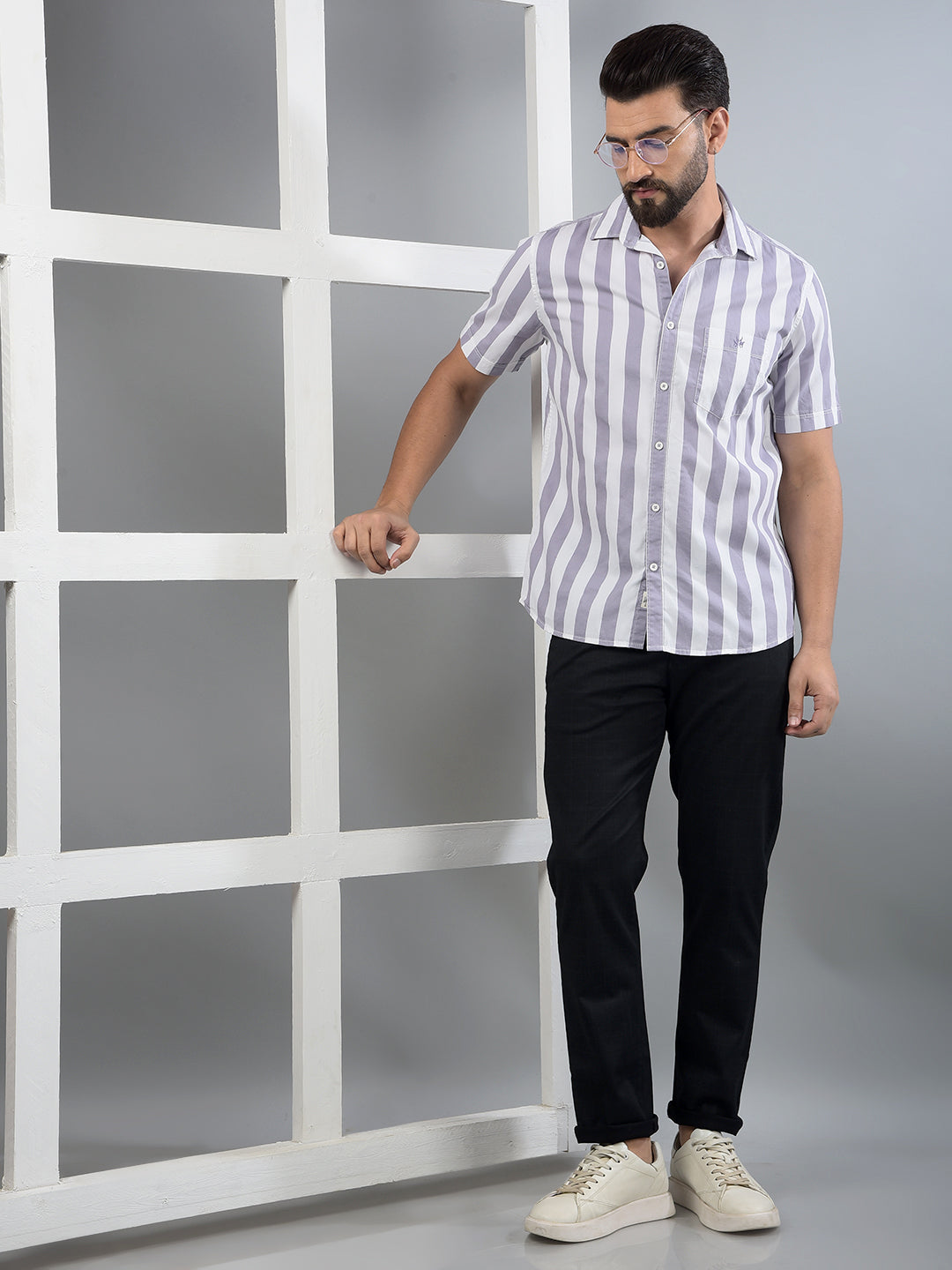 Purple Vertical Stripes 100% Cotton Shirt-Men Shirts-Crimsoune Club