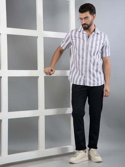 Purple Vertical Stripes 100% Cotton Shirt-Men Shirts-Crimsoune Club