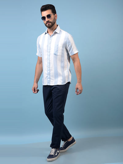 Men's Blue Vertical Stripes 100% Cotton Shirt-Men Shirts-Crimsoune Club