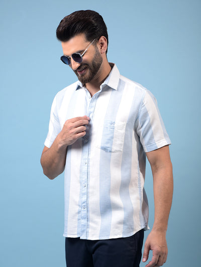 Men's Blue Vertical Stripes 100% Cotton Shirt-Men Shirts-Crimsoune Club