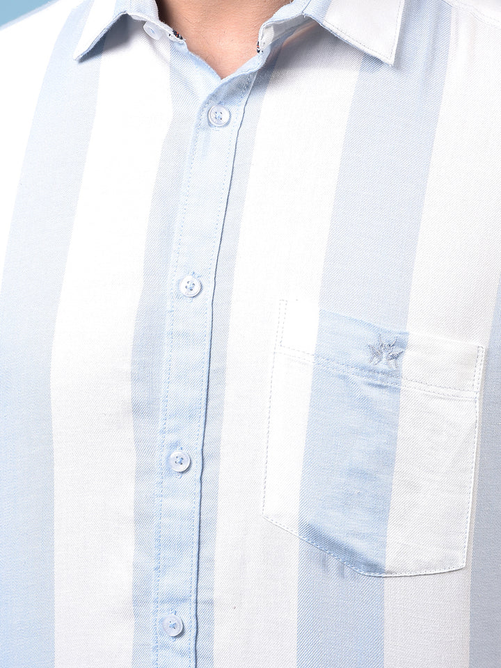Men's Blue Vertical Stripes 100% Cotton Shirt-Men Shirts-Crimsoune Club
