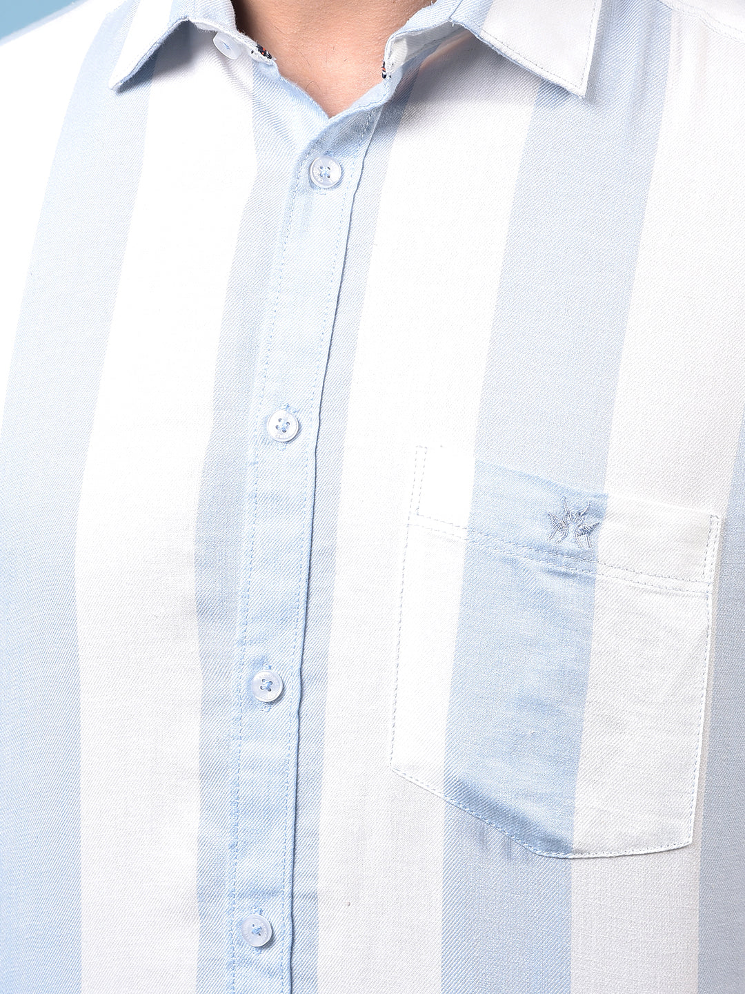 Men's Blue Vertical Stripes 100% Cotton Shirt-Men Shirts-Crimsoune Club