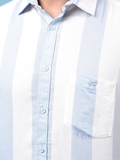 Men's Blue Vertical Stripes 100% Cotton Shirt-Men Shirts-Crimsoune Club