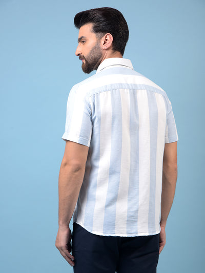 Men's Blue Vertical Stripes 100% Cotton Shirt-Men Shirts-Crimsoune Club