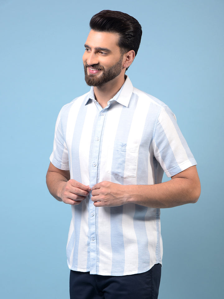 Men's Blue Vertical Stripes 100% Cotton Shirt-Men Shirts-Crimsoune Club