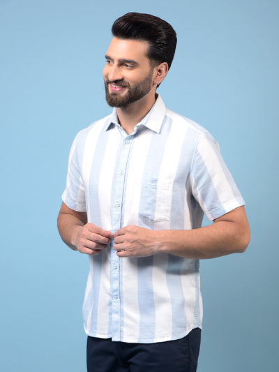 Men's Blue Vertical Stripes 100% Cotton Shirt-Men Shirts-Crimsoune Club