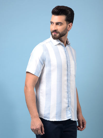 Men's Blue Vertical Stripes 100% Cotton Shirt-Men Shirts-Crimsoune Club