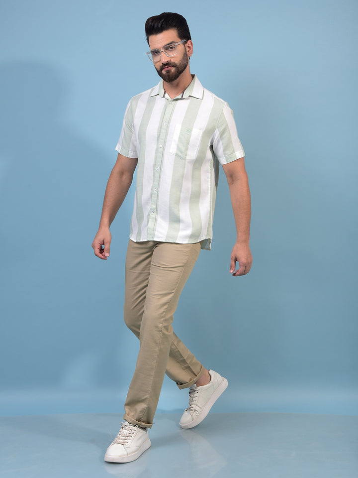 Men's Green Vertical Stripes 100% Cotton Shirt-Men Shirts-Crimsoune Club