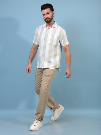 Men's Green Vertical Stripes 100% Cotton Shirt-Men Shirts-Crimsoune Club