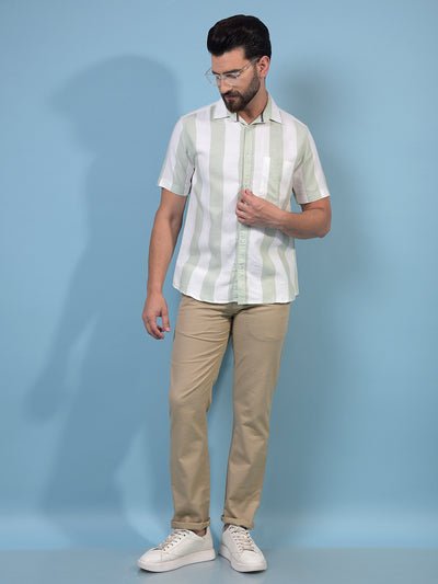 Men's Green Vertical Stripes 100% Cotton Shirt-Men Shirts-Crimsoune Club